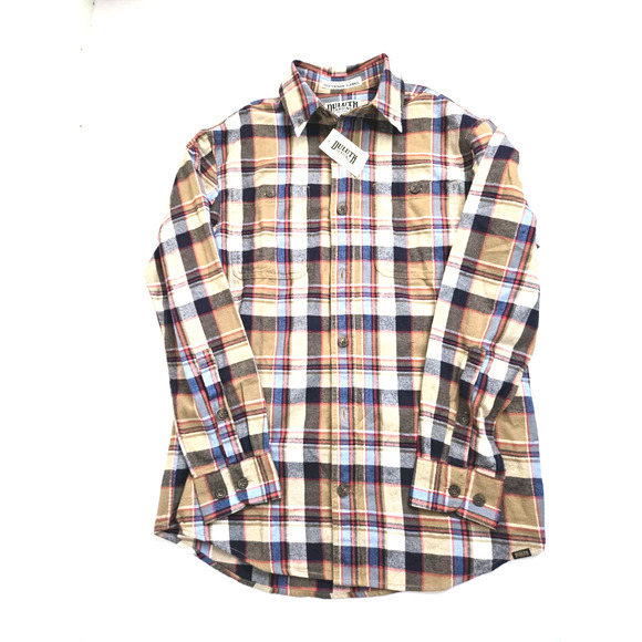 Duluth Free Swingin' Flannel Shirt Mens Size S Relaxed Brown Plaid Button Down - Picture 1 of 10